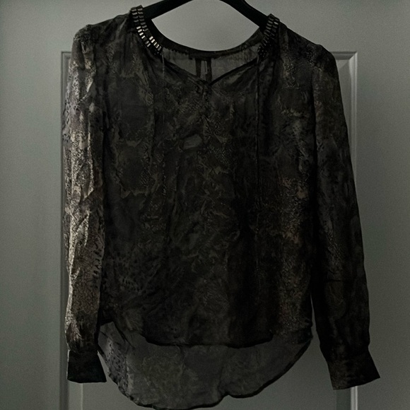 Hale Bob chiffon top with jeweled collar and cuffs - Picture 4 of 5